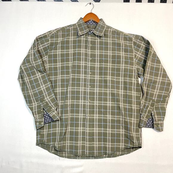 Stetson Men's Plaid Button-Up Shirt Contrasting Cuff and Collar Trim - Size L - Picture 2 of 10